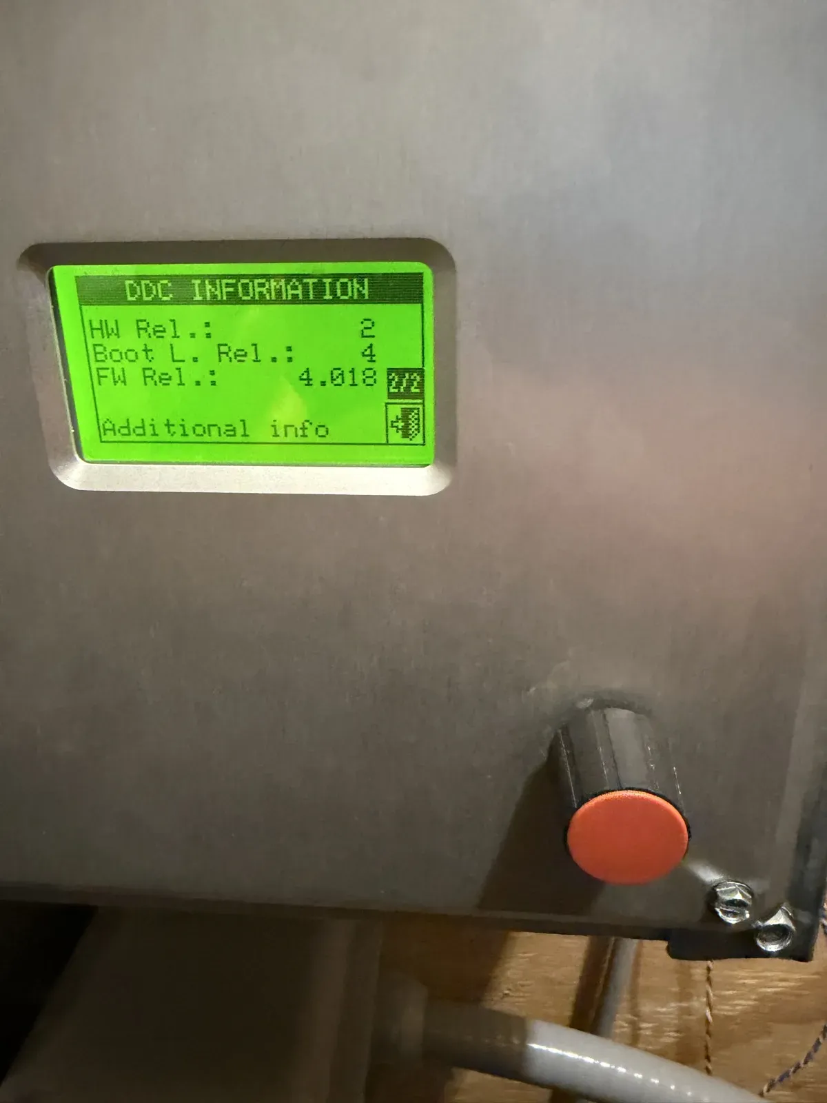 Robur DDC screen showing firmware release 4.018