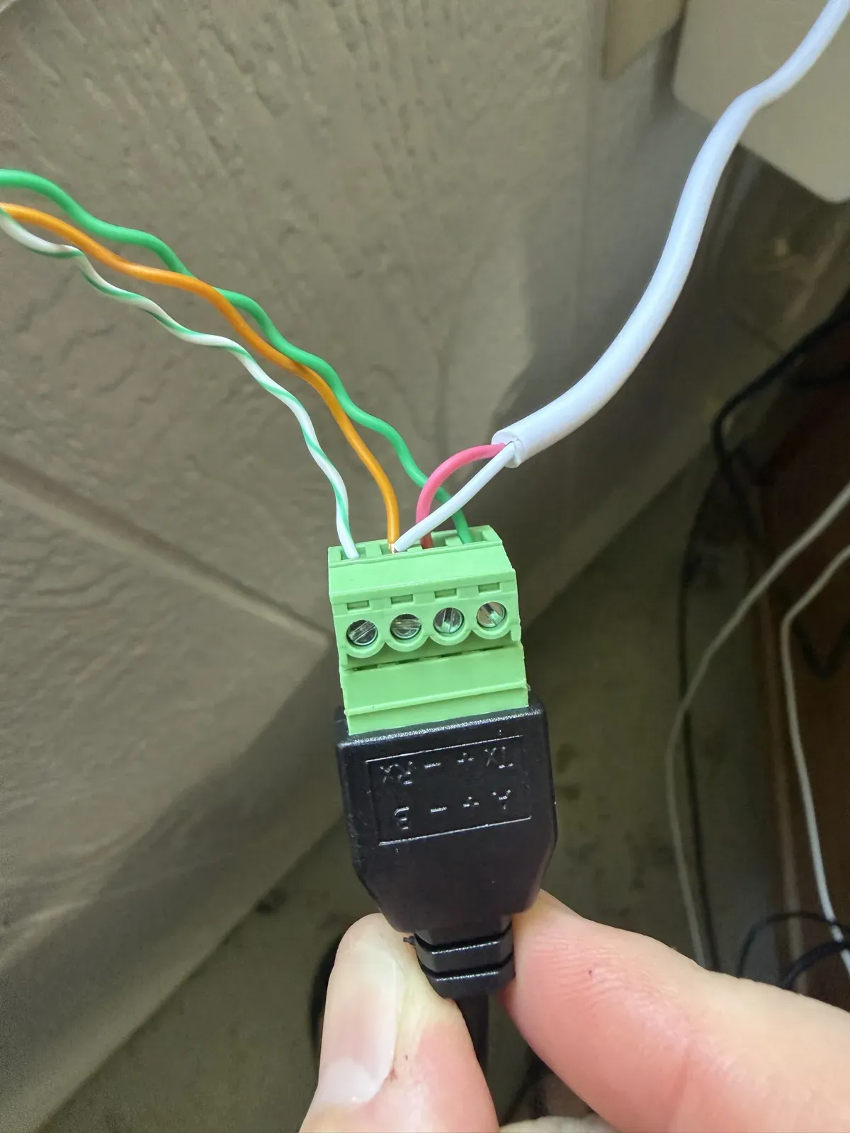 Elfin EW11 WiFi to RS-485 bridge wired to Cat6 for Modbus