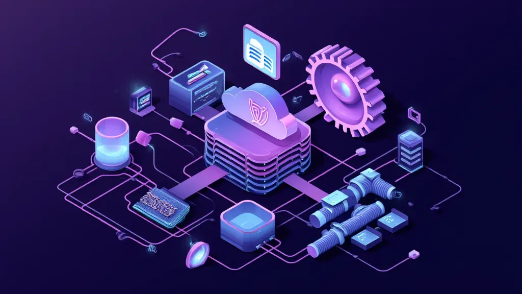 Isometric illustration of separate systems feeding into one cloud stack.